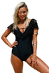 Sexy Black Lace Ruffle Cap Sleeve One Piece Swimsuit